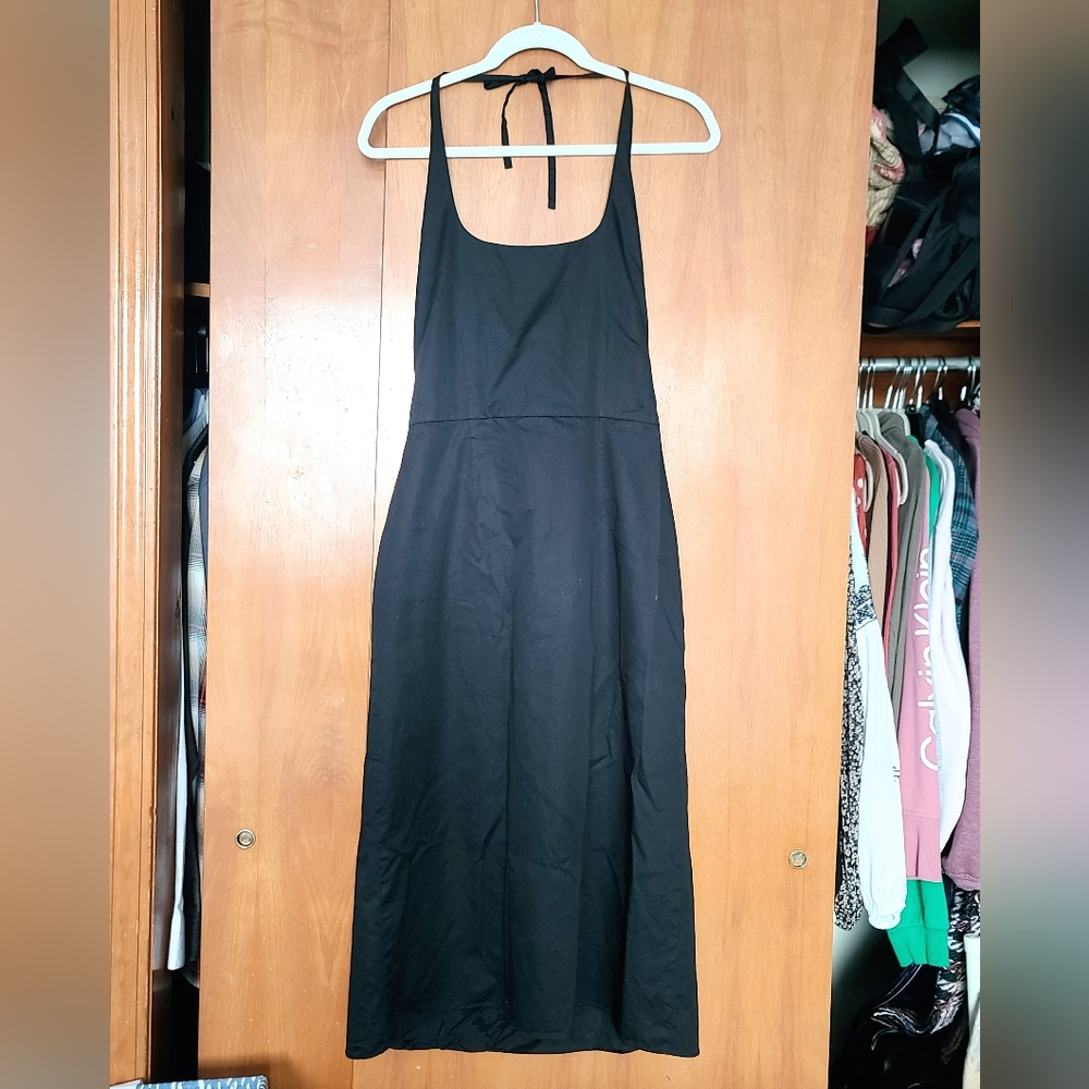 Banana Republic Black Cotton Midi Halter Dress Size 8
